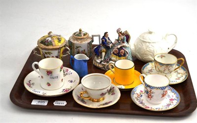 Lot 495 - A Dresden Teapot and Cover; A Dresden Cup and Cover; A Figural Group; and Five Cups and Saucers etc