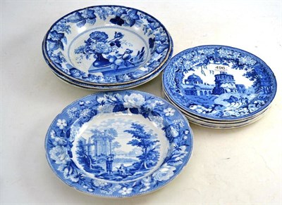 Lot 496 - A Rogers Blue and White Plate; Four Copeland & Garrett Plates; and Four Pearlware Soup Plates (9)