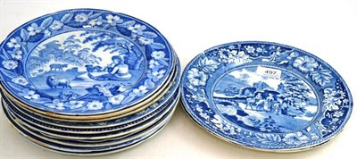 Lot 497 - Twelve Pearlware Blue and White Printed Dinner Plates