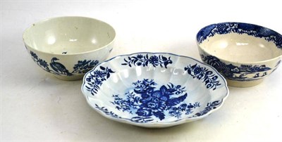 Lot 504 - A Worcester Pine Cone Pottery Soup Plate; A Worcester Blue and White Bowl; and A Liverpool Bowl (3)