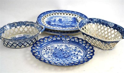 Lot 505 - Two Pearlware Chestnut Baskets; and Three Stands (5)