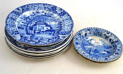 Lot 507 - A Rileys Pearlware Soup Plate; Two Spode Pudding Plates; and Seven Blue and White Plates (10)