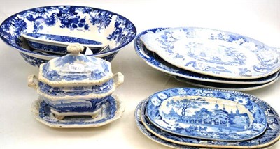 Lot 515 - A Blue and White Sauce Tureen, Cover and Stand; Seven Tureen Stands; Three Ladles; and A Wash Basin