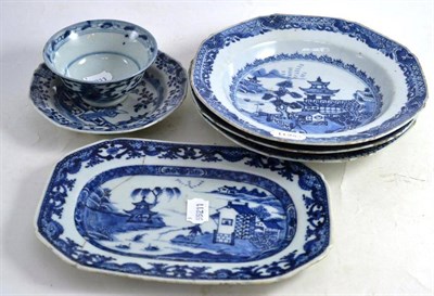 Lot 516 - Three Chinese Blue and White Soup Plates; A Pudding Plate; A Bowl; and A Small Meat Plate