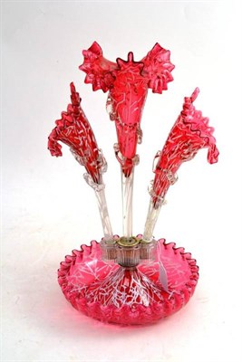 Lot 519 - A Cranberry Three-Glass Epergne