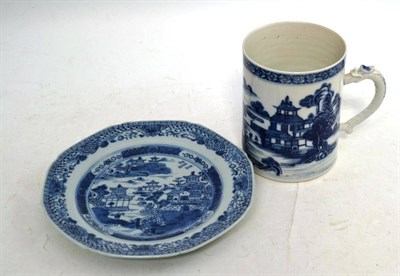 Lot 524 - An 18th Century Chinese Export Blue and White Mug, height 12cm; and A Chinese Export Plate,...