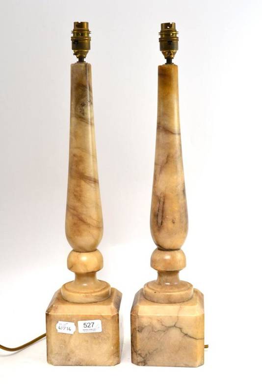 Lot 527 - A Pair of Alabaster Columnar Table Lamp