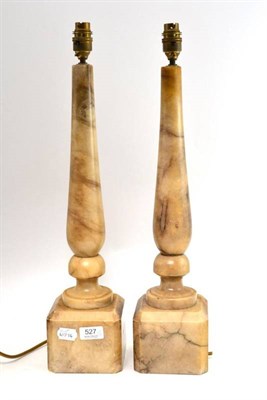 Lot 527 - A Pair of Alabaster Columnar Table Lamp Bases, early 20th century, of tapering slender baluster...