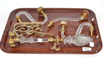 Lot 529 - A Cut Glass and Brass Candle Sconce, with three candle holders, height 18cm