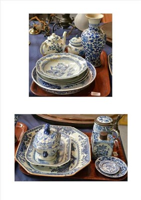 Lot 531 - Two Trays of Blue and White Ceramics, including two 18th century Chinese export plates, Masons...