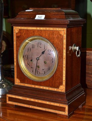 Lot 542 - A Mahogany Chiming Mantel Clock, circa 1900, caddy top with side carrying handles, satinwood...