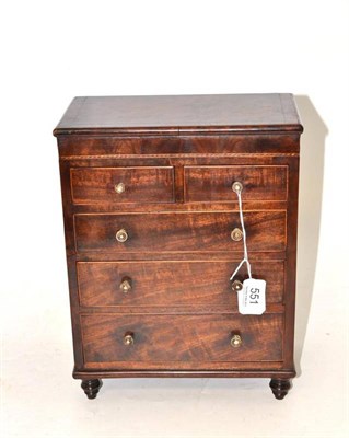 Lot 551 - A 19th Century Mahogany Miniature Straight Front Chest of Five Drawers, height 28cm