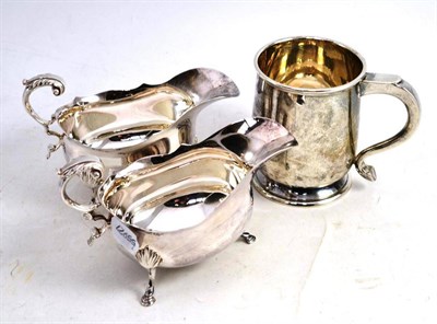 Lot 579 - A Pair of Modern Silver Sauce Boats, Sheffield 1973, with acanthus topped scroll handles; and A...