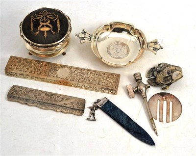 Lot 583 - A Collection of Small Silver and Silvered Metal, including a comb, quaiche, champagne tap,...