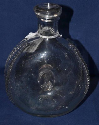 Lot 599 - A Glass Flattened Ring Flask, probably English, late 17th century, with spiral trailed rim...