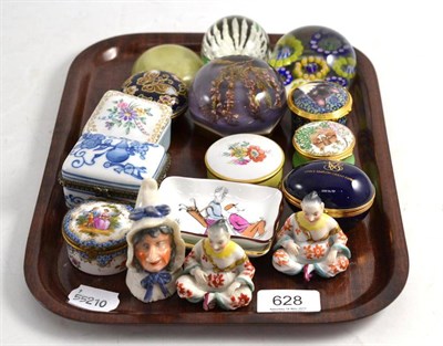 Lot 628 - Two Crown Staffordshire Pin Trays, a late 19th century Continental pill box decorated with a...