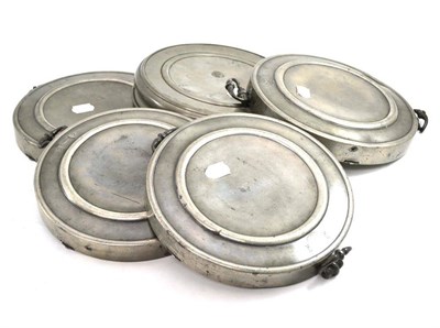 Lot 632 - Five Pewter Food Warmers and a Bed Warming Pan (6)