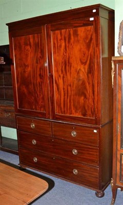 Lot 659 - A 19th Century Mahogany Linen Press, with two cupboard doors above drawers, converted to...