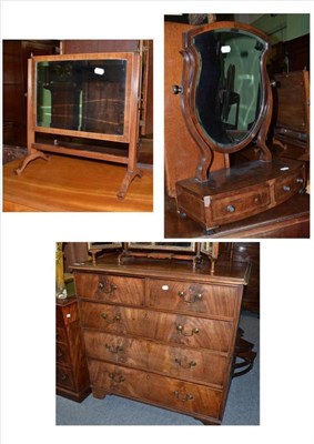 Lot 676 - A George III Mahogany Five Drawer Straight Front Chest, 101cm wide; A Mahogany Toilet Mirror,...