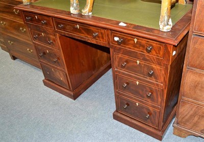 Lot 678 - A Victorian Small Mahogany Boxwood Lined Pedestal Desk, 127cm wide