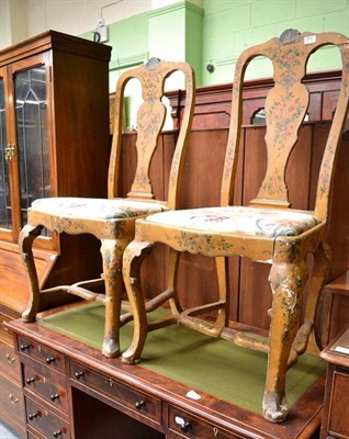 Lot 679 - A Pair of 18th Century Polychrome Painted High Back Dining Chairs