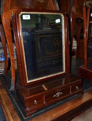 Lot 705 - A George III Mahogany and Parcel Gilt Dressing Table Mirror, fitted with three small drawers,...