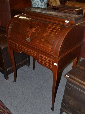 Lot 723 - A French Marquetry and Parquetry Bureau a Cylindre, early 20th century, with breche violette marble