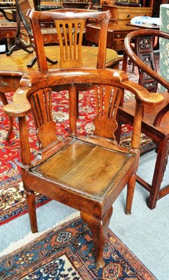 Lot 732 - A George III Elm and Ash Corner Elbow Chair, 70cm