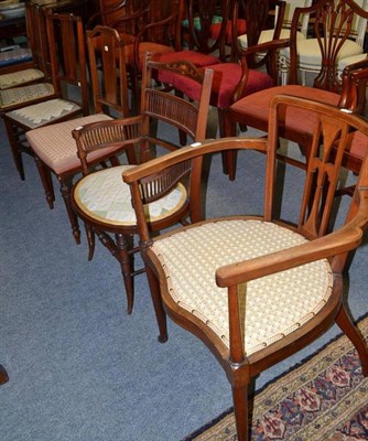 Lot 749 - An Edwardian Inlaid Mahogany Carver Chair, with spindle back support and arms, 48cm wide; An...