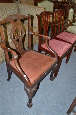 Lot 754 - A George III Style Mahogany Armchair, late 19th century, 59cm wide; and A Pair of Mahogany...