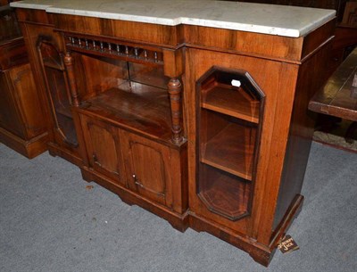 Lot 777 - An Edwardian Walnut Breakfront Sideboard, with grey and white marble top, 151cm wide