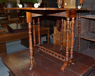 Lot 800 - An Edwardian Walnut Sutherland Table, 90cm extended, two small mirrors and a stool (4)