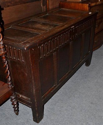 Lot 803 - An Early 18th Century Joined Oak Chest, with hinged lid and fluted frieze, 127cm wide