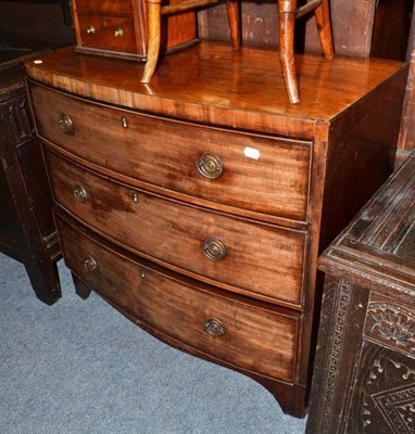 Lot 804 - A Late George III Mahogany Bowfront Three Drawer Chest, 91cm wide