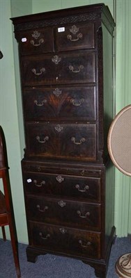 Lot 814 - A George III Style Mahogany Chest on Chest, with blind fret carved decoration, 57cm wide