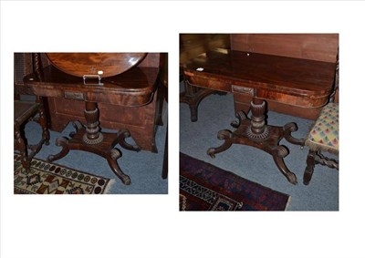 Lot 835 - A Pair of George IV Mahogany Foldover Card Tables, raised on claw feet and castors, 92cm wide