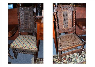 Lot 837 - A Pair of 17th Century Style Cane Seated Dining Chairs, 50cm wide