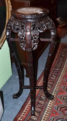 Lot 848 - A Chinese Padouk Wood and Marble Plant Stand, 91cm high