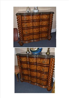 Lot 862 - A Pair of Modern Maitland-Smith Italian Style Marble Topped Walnut Chests, with spiral twist...