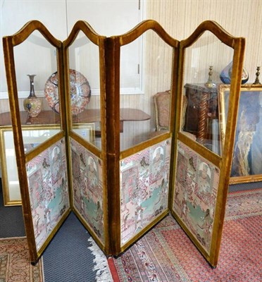 Lot 867 - A 19th Century Four Leaf Glazed Screen, with decorative fabric panels, height 151cm