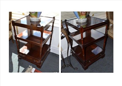 Lot 875 - A Pair of Mahogany Three-Tier Side Tables, of recent date, with single drawer, 46cm wide