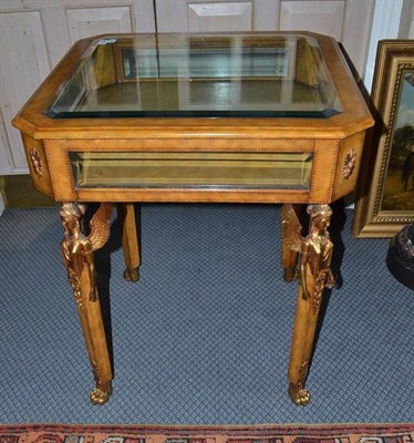 Lot 878 - A Maitland-Smith Empire-Style Glazed Display Table, covered in tan leather, mounted with brass...