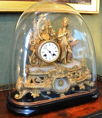 Lot 893 - A French Gilt Metal and Alabaster Striking Mantel Clock, circa 1890, the figural case with...