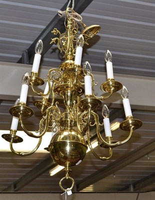 Lot 895 - A Dutch Brass Chandelier, in 17th Century style, with ten candle supports and two tiers, height...