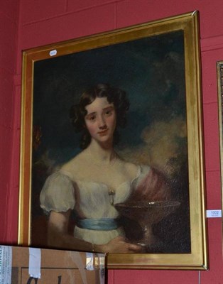 Lot 1002 - Circle of Margaret Carpenter (19th century)  Portrait of a young lady, half length, wearing a cream