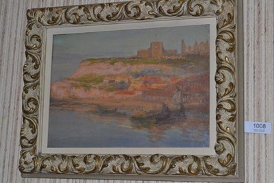 Lot 1008 - Attributed to Harold Edward Conway (b.1872) ";Whitby - Dawn Light"; Inscribed verso, oil on canvas