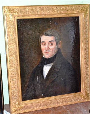 Lot 1045 - English School (19th century)  Portrait of a gentleman in a black jacket Oil on canvas, 59cm by...