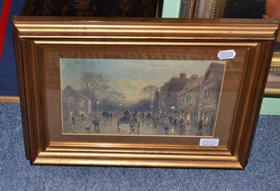 Lot 1052 - William Manners R.B.A. (c.1855-c.1940)  Moonlit street scene with figures Indistinctly signed,...