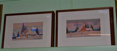 Lot 1065 - Graham Noble Norwell (1901-1967) Canadian winter landscapes  Four framed watercolour drawings, 16cm