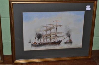 Lot 1072 - ** Bell (20th/21st century) Tugs and sailing boats in calm waters Signed, watercolour, 32.5cm...